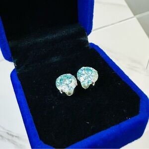 4 CTW Aqua Blue Moissanite Stud Earrings - 925 Sterling Silver